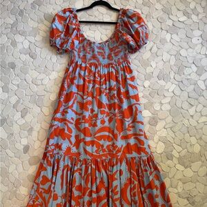 La Ligne Orange and Blue Smocked Dress